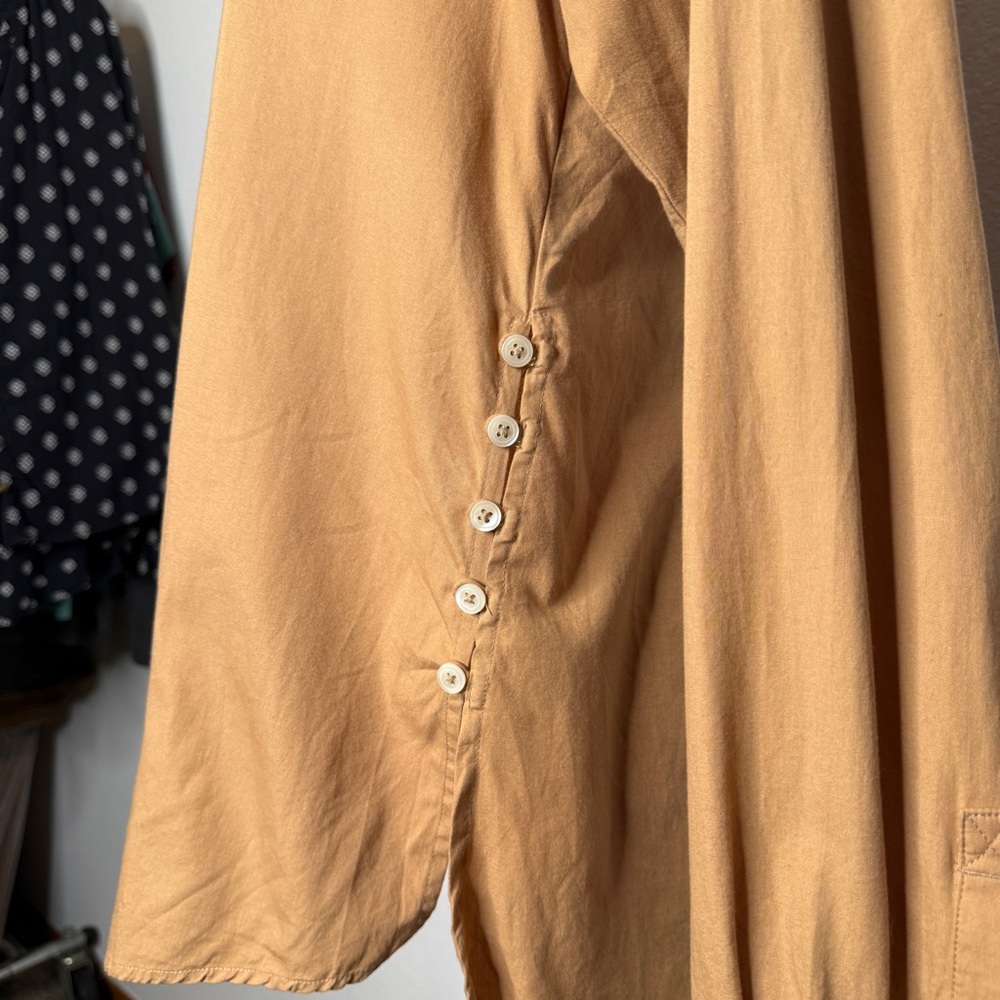 Anthropologie Side Button Tunic Blouse Camel Hidden Placket Cotton Size S - Picture 4 of 10